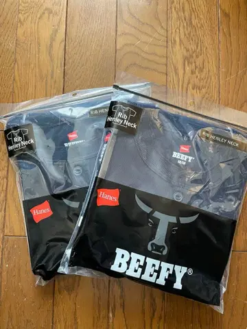 새상품 Hanes BEEFY 헤인즈 리브 헨리넥 T셔츠 2장 세트