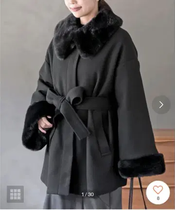 rps 아르피에스 인조 모피 티펫 코트 블랙