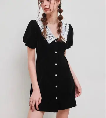 블랙 벨벳 미니 원피스