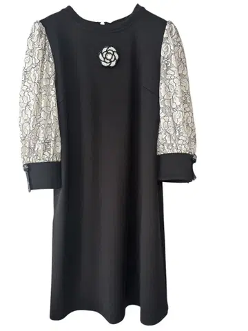 Super Beauty 블랙 원피스 레이스 소매