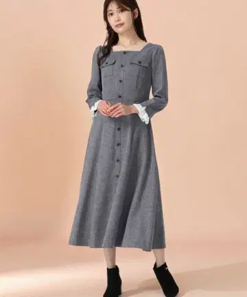 프론트 버튼 트위드풍 플레어 원피스 MISCH MASCH