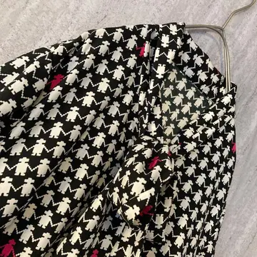 빈티지 블라우스 올 패턴 리본 레트로 걸리시 화이트 블랙 레드