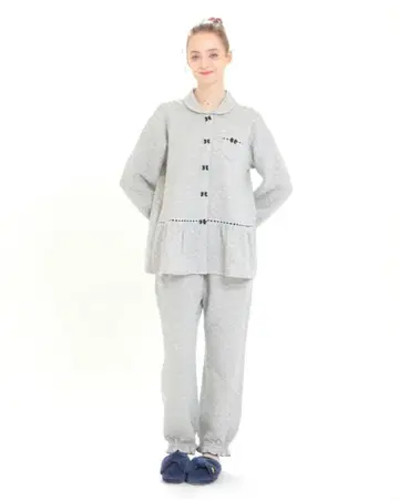 안쪽 면 접착 (면 포함) 하트 자카드 페플럼 파자마