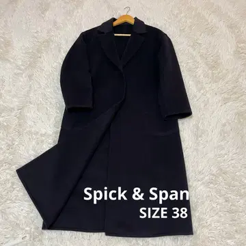 Spick & Span 체스터 롱 코트 38 네이비 울 혼방 심플 고급