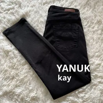 YANUK kay 블랙 릴랙스드 슬림 데님 팬츠 24 블랙 스트레치