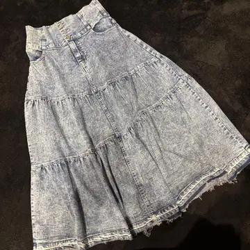 데님 티어드 롱 스커트