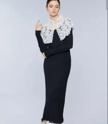 amerivintage 레이스 옷깃 블랙 롱 드레스