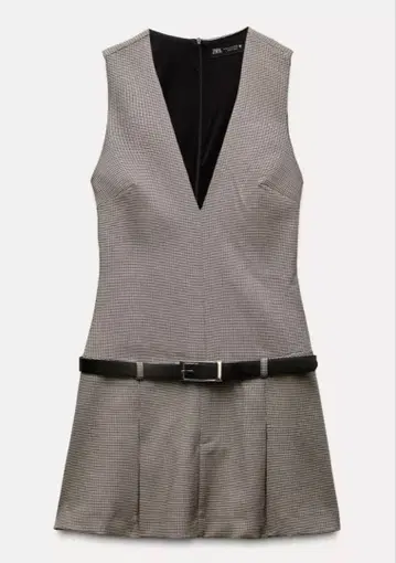 ZARA 체크 무늬 박스 플리츠 미니 원피스