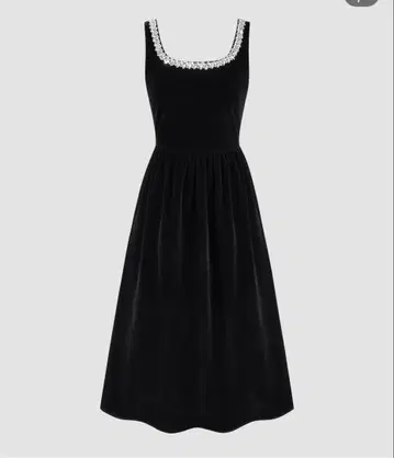 비쥬 장식 블랙 벨로아 원피스