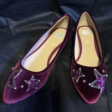 미사용 새상품 벨벳 느낌 플랫슈즈 와인 컬러 L 24cm~25cm 정도