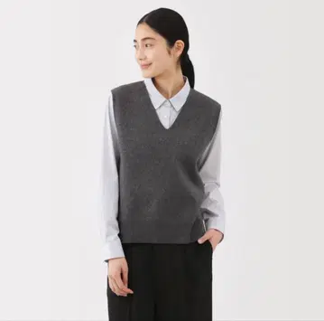 MUJI 세탁 가능한 밀라노 리브 니트 베스트 다크 그레이 S