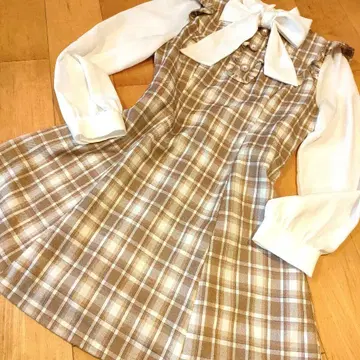 앙크루즈 브라운 계열 체크 원피스 M