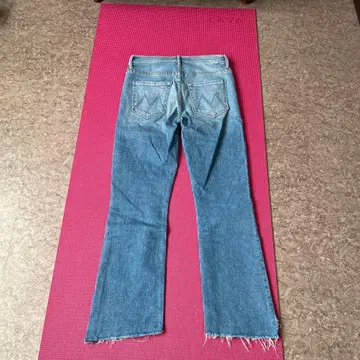 MOTHER 스트레이트 데님 블루 프린지 밑단