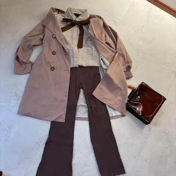 트렌치코트 셔츠 팬츠 세트