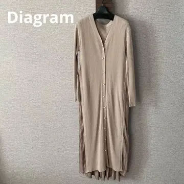 미사용, Diagram. 뒷 절개 주름 가공 원피스, 롱 가디건