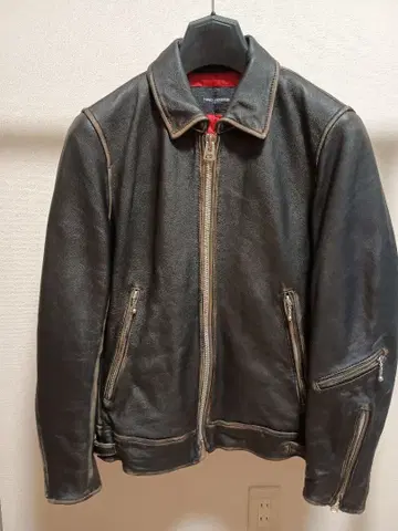 새상품급 나노 유니버스 가죽 블랙 자켓 빨간색 안감 S