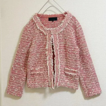 언타이틀 노카라 트위드 자켓 핑크 겉옷 월드