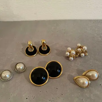 [ 빈티지 ] 쇼와 레트로 귀찌 세트 블랙 & 펄 5종 세트