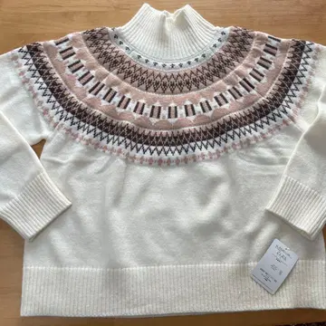 노르딕 무늬 하이넥 스웨터 L 사이즈