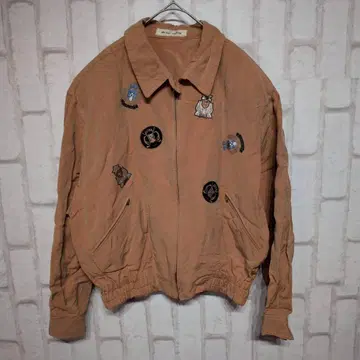 하자품 MILANO SPORTS 블루종 와펜 린넨 혼방 브라운 M