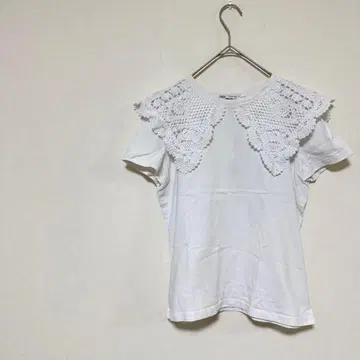 자라 레이스 옷깃 반팔 T셔츠 크루넥 화이트
