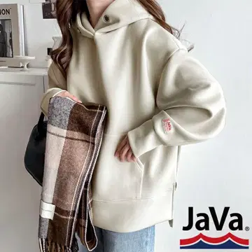 JaVa 후드 부착 맨투맨 베이지