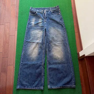 와이드 레그 워시드 데님 인디고 블루