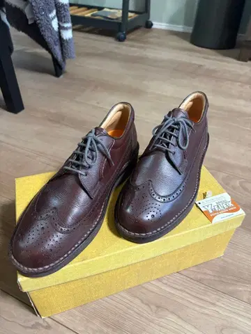 리갈/다크 브라운 가죽 윙 팁 드레스 슈즈