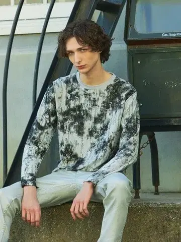 5351 풀옴므 데미지 자카드 긴팔 티셔츠