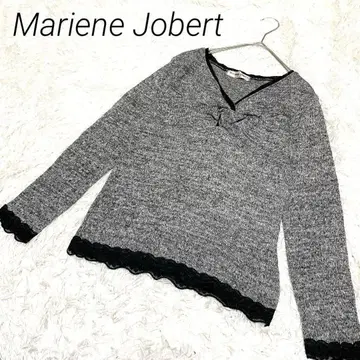 마리엔 조베르 그레이와 블랙의 V넥 긴팔 니트 스웨터 L