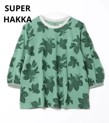 슈퍼 하카 레몬 플라워 컷 자카드 티셔츠 그린 7부 소매