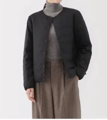 무인양품 경량 다운 포켓터블 노카라 자켓 블랙 XL