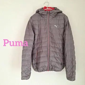 Puma 후드 부착 그레이? x 형광 핑크 경량 다운 자켓