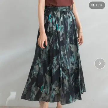 ROSSO 아트 프린트 시어 개더 스커트