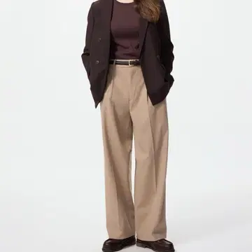 턱 와이드 팬츠 유니클로 베이지 M