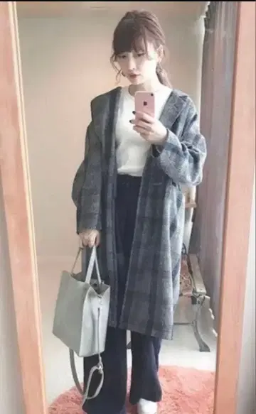 CLANE 체크 무늬 롱 코트