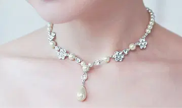 [ 디즈니 미키 모티브 ] 브라이덜 펄 크리스탈 목걸이