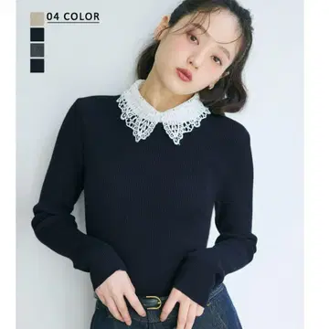 베이스먼트 레이스 포함 리브 니트 스웨터