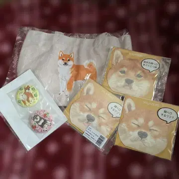 시바견쨩 세트 B 시바견 디자인 토트백, 브로치, 기름종이 세트