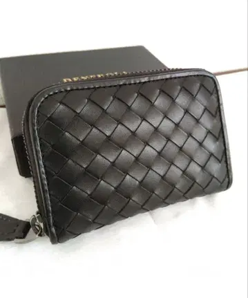 천연 가죽 뜨개질 코인 케이스 블랙 동전 지갑 컴팩트 미니 인트레차트