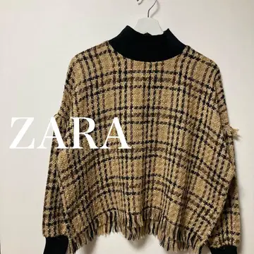 자라 프린지 체크 하이넥 긴팔 니트 상의