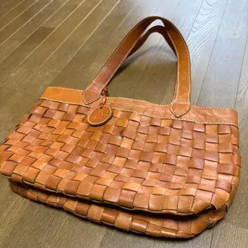 가죽 뜨개질 토트백 라이트 브라운