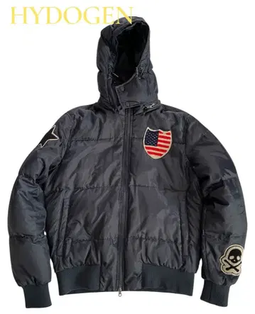 HYDOGEN 패치 부착 다운 자켓 후드 탈부착 네이비 컬러