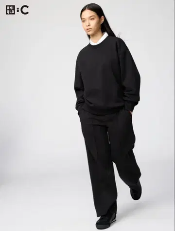 새상품급 유니클로C 맨투맨 스트레이트 팬츠 블랙 XL 사이즈 표시 사이즈