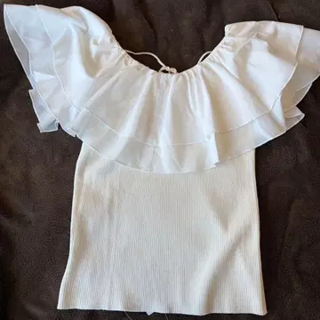 프릴 화이트 니트탑 M