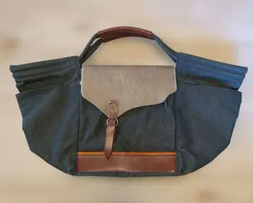 [ perche 페르케 ] 데님 캔버스 가죽 토트백