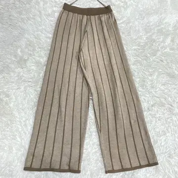 새상품급 DouDou 도두 F 베이지 스트라이프 와이드 팬츠 브라운
