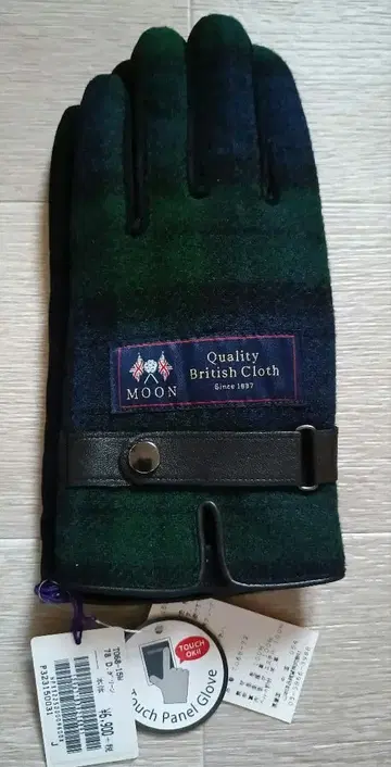 MOON 스마트폰 터치 가능 장갑 그린 블랙 체크 울/천연 가죽