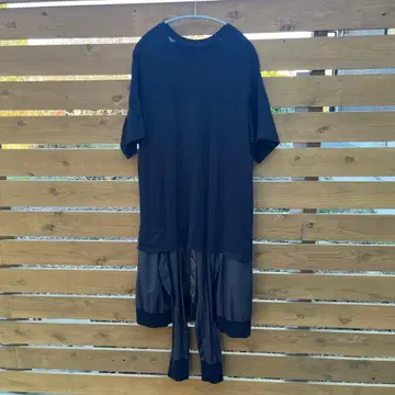 블랙 롱 기장 반팔 티셔츠