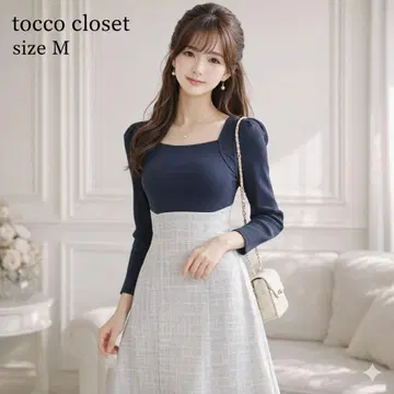 새상품급 토코 클로젯 원피스 이소재 도킹 체크 M 네이비 화이트